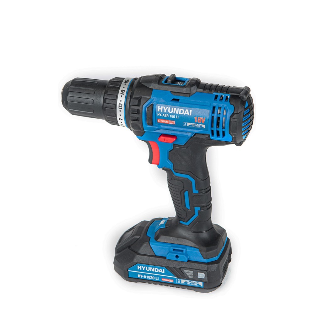 Masina de gaurit si insurubat cu acumulator 18V Hyundai ASR 180 Li, 1 acumulator x 2.0 Ah, incarcator, 2 trepte de viteza, 6 biti, 6 burghie, adaptor magnetic, valiza transport 430