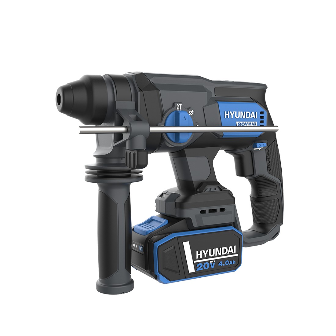 Ciocan rotopercutor cu acumulator 20V Hyundai RH20X-20, SDS plus, motor fara perii, energie de impact 2J, 4 functii, livrat fara acumulator si incarcator 816
