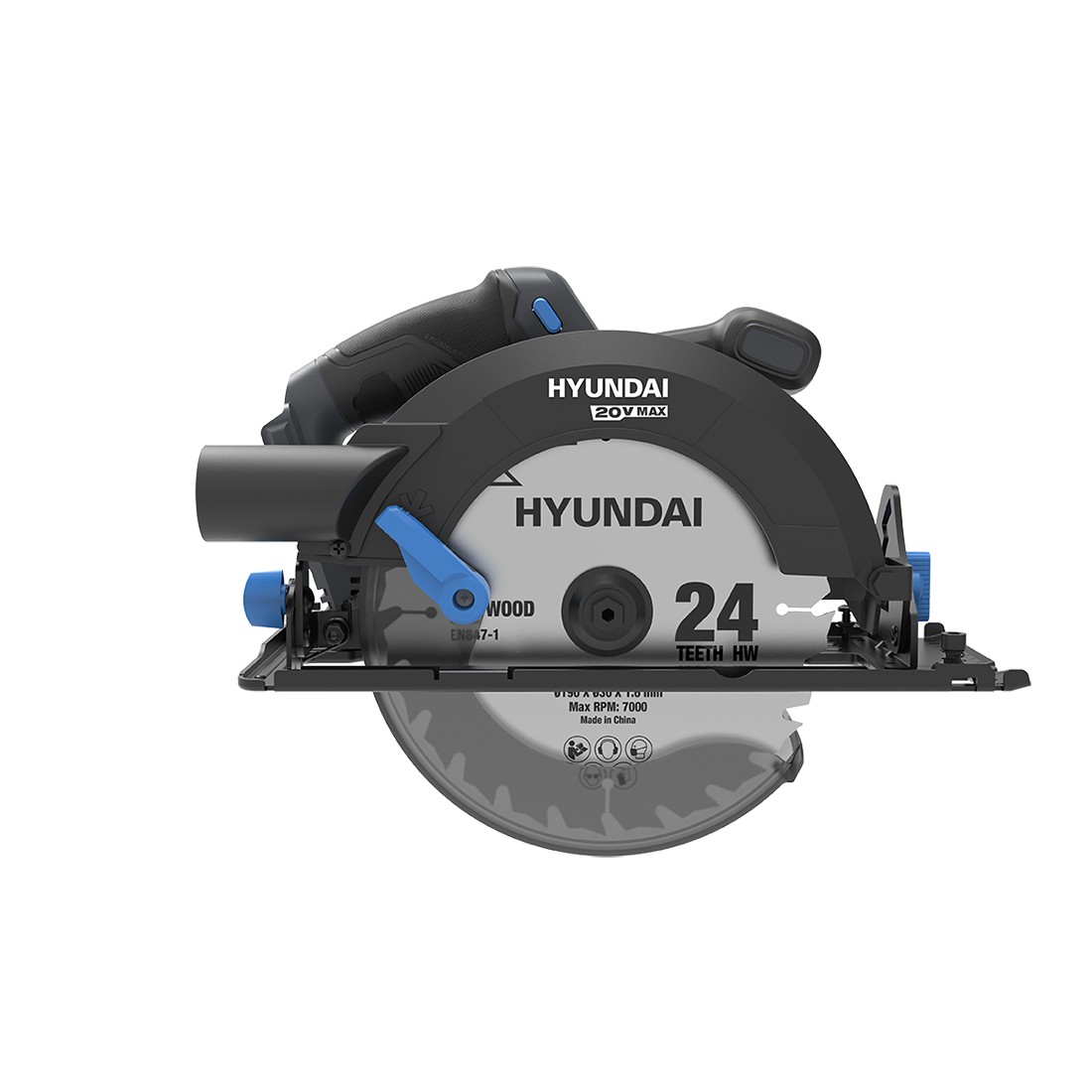 Fierastrau circular de mana cu acumulator 20V Hyundai CS20X-190, motor fara perii, adancime max. de taiere 67.5 mm la 90°, panza de 190 mm, livrat fara acumulator si incarcator 846
